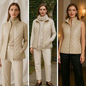 Onque Casual Women’s Quilted Vest Gold S Metallic Layering Old Money Luxe